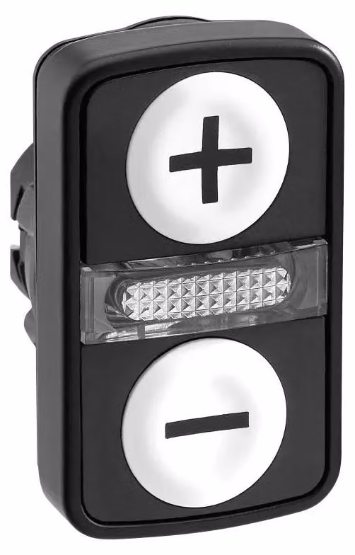 Schneider Electric Pulsante doppio, elemento frontale, Harmony XB5, plastica, 22 mm, bianco, con dicitura Plus/Minus, illuminato ZB5AW7A1715