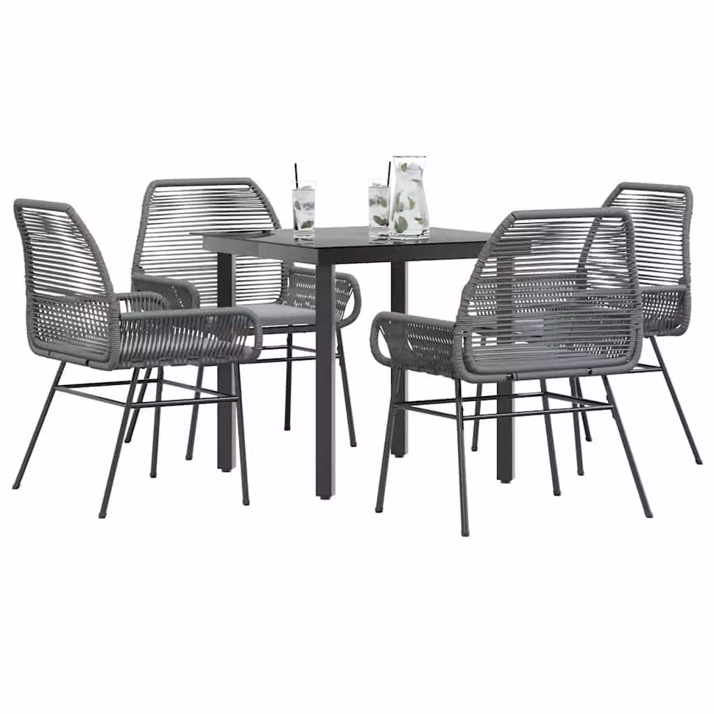 Set da pranzo da giardino vidaXL in polyrattan con tavolo in vetro e 5 sedie con cuscini, grigio e nero