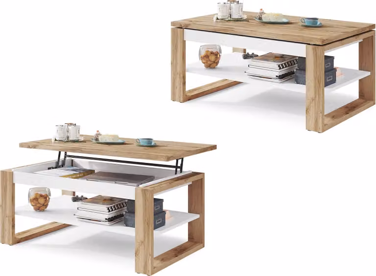 Tavolino All4All modello Nico, tavolino da caffè, tavolino per il soggiorno, tavolino per laptop, tavolino da divano, estendibile, pieghevole, 100x60 cm, finitura: rovere Wotan e bianco