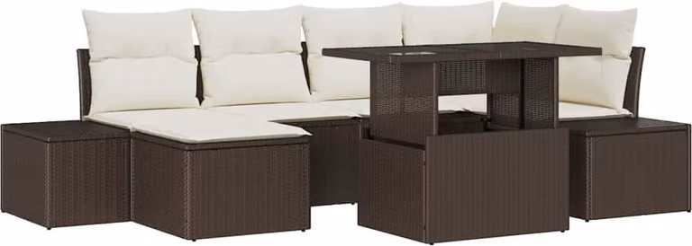 Set Divano da Giardino 7 pcs Marrone Poly Rattan