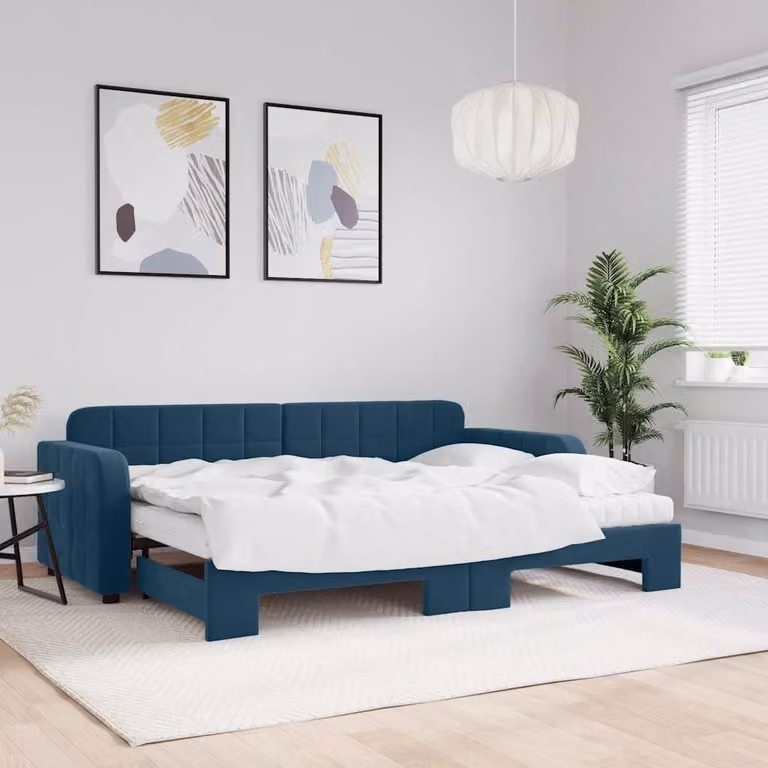 vidaXL Divano Letto Estraibile con Materassi Blu 80x200 cm Velluto
