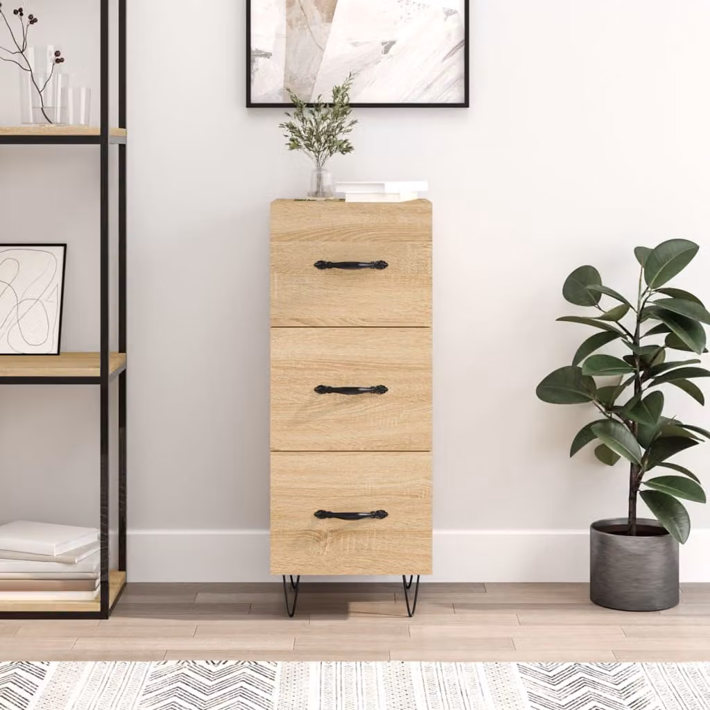 Credenza moderna vidaXL in legno e metallo, colore beige e marrone, L/P/H: 34,5 x 34 x 90 cm