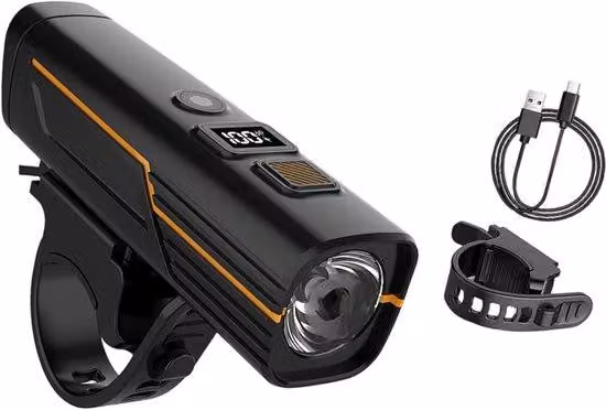 VHV - Faro anteriore per bicicletta - Faro a LED - Ricaricabile tramite USB-C, resistente all'acqua, con display digitale - Adatto per biciclette da città, bici da corsa e mountain bike