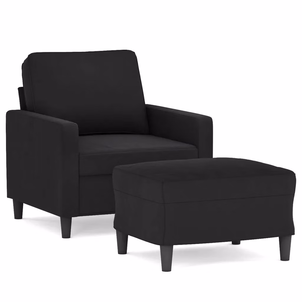 vidaXL Poltrona Relax con Poggiapiedi in Velluto Nero e Struttura in Metallo e MDF – 2