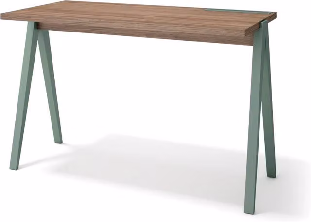 Scrivania Herdasa effetto noce gambe faggio in verde 75x120x60