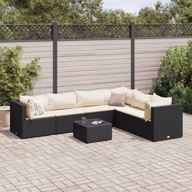Set Salotto da Giardino a L vidaXL con 7 Cuscini, Tavolino e Struttura in Metallo Nero e Bianco