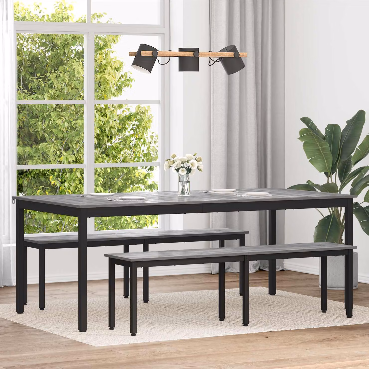 Tavolo da pranzo moderno vidaXL in legno ingegnerizzato e metallo, rettangolare, L/P/H: 200 x 100 x 75 cm, nero o grigio