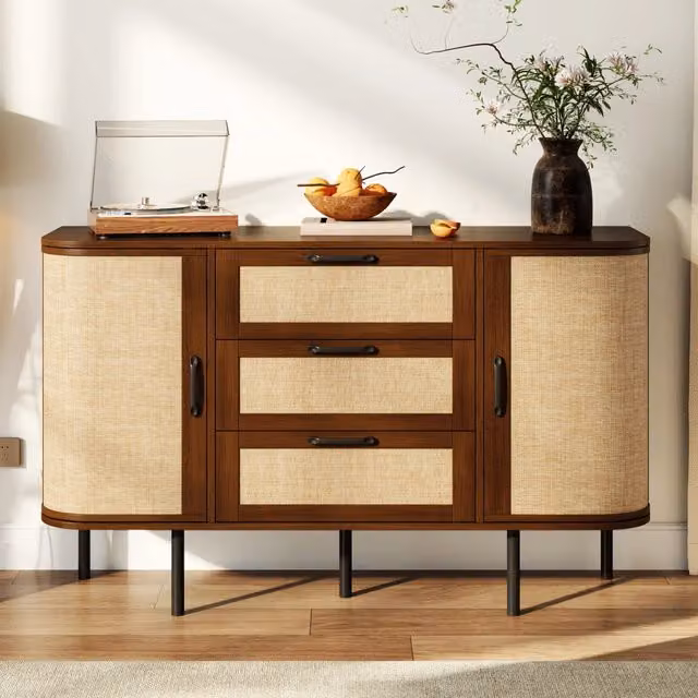 Credenza 3 Cassetti 2 Ante ¨C Minimal ¨C Legno MDF Nero 97x40x78 cm