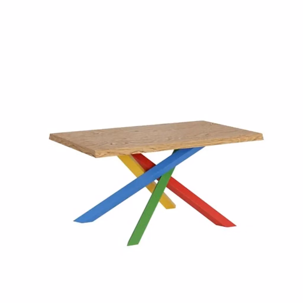 Tavolo fisso moderno Itamoby in legno rovere con bordo live edge e gambe multicolore L: 160 cm, P: 90 cm, H: 75 cm – 2