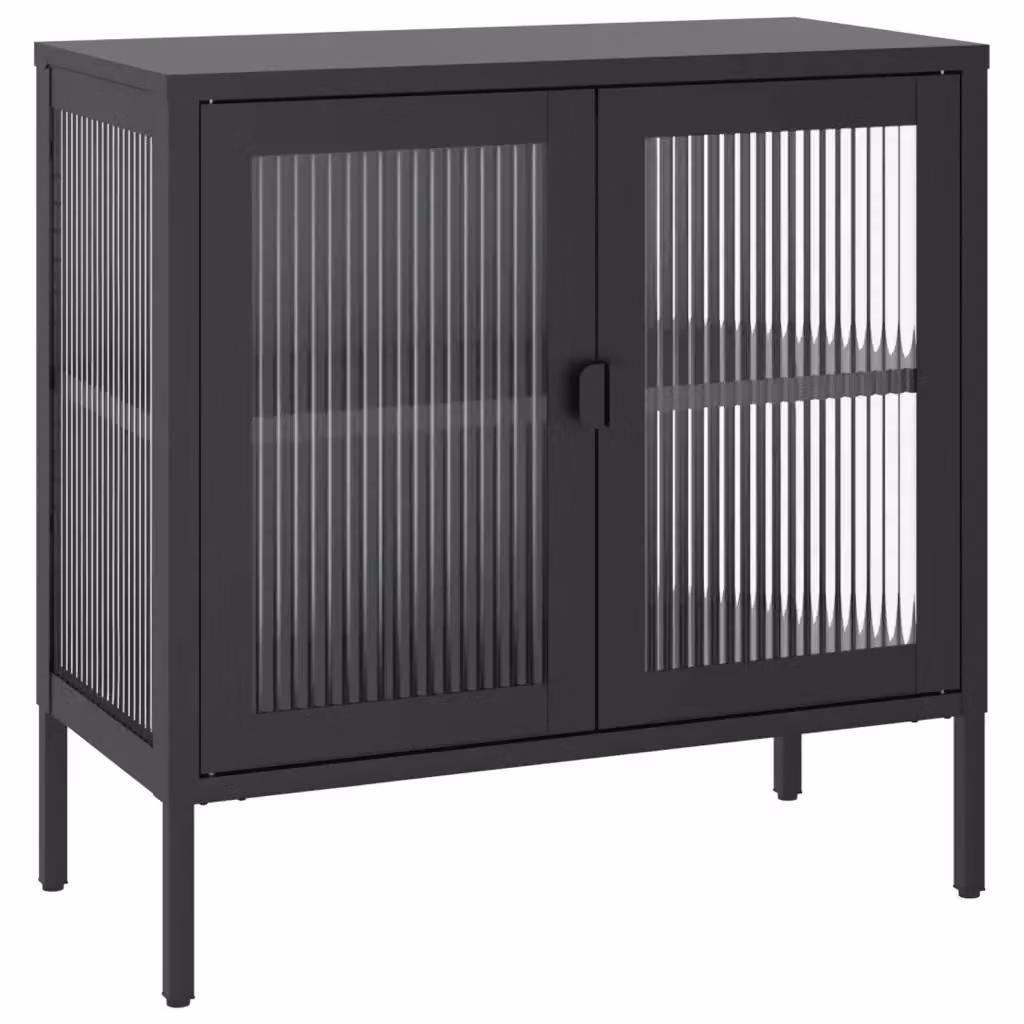 Credenza moderna vidaXL in metallo e vetro nera L/P/H: 70 x 35 x 70 cm – 2