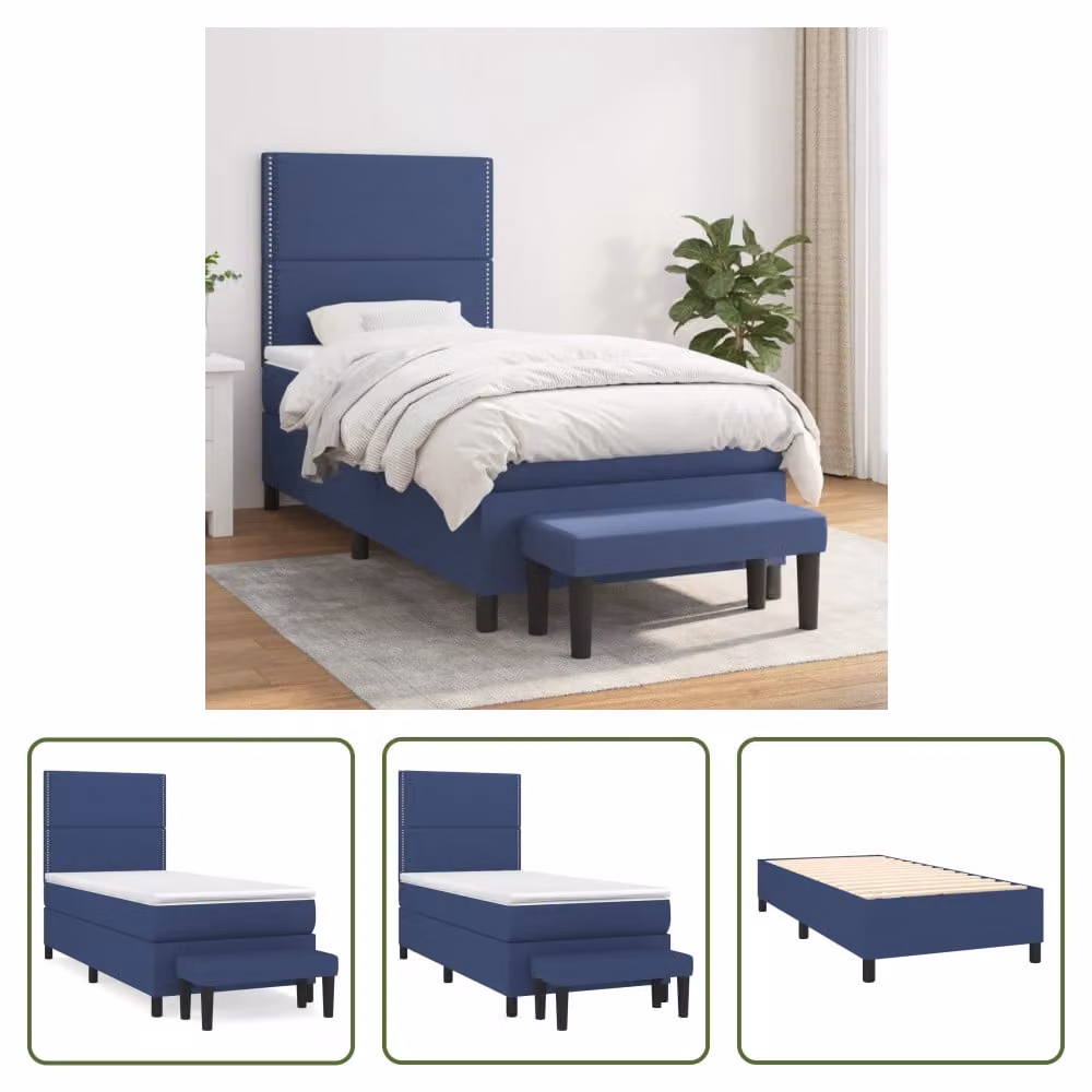 The Living Store Letto a molle con materasso blu 90x200 cm in tessuto