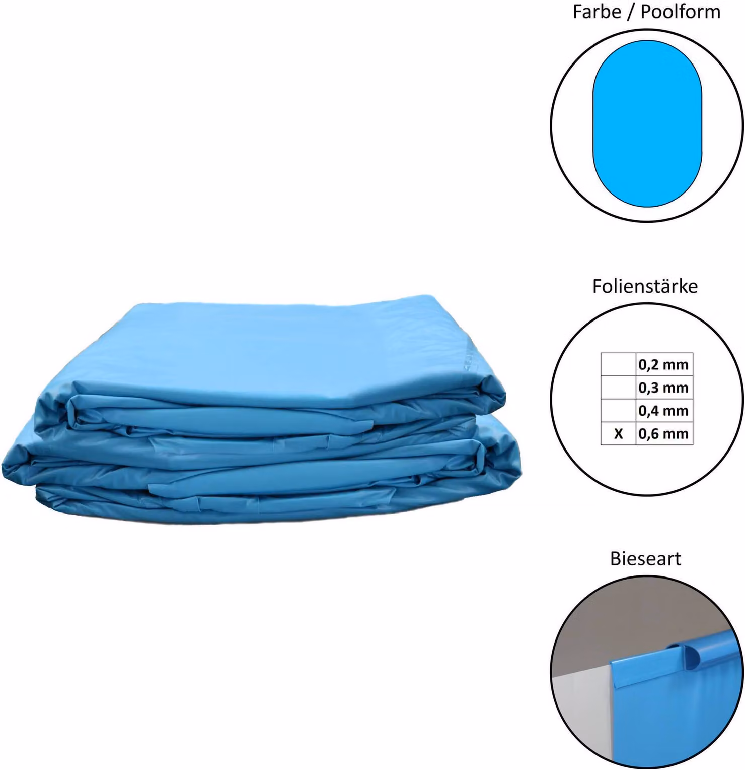 Foglio di ricambio per piscina ovale 800x400x150 cm - spessore 0,6 mm - bordino di aggancio - blu