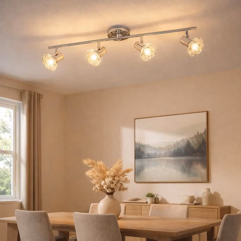 Plafoniera a LED, metallo, bianco, cromo, cristalli, mobile