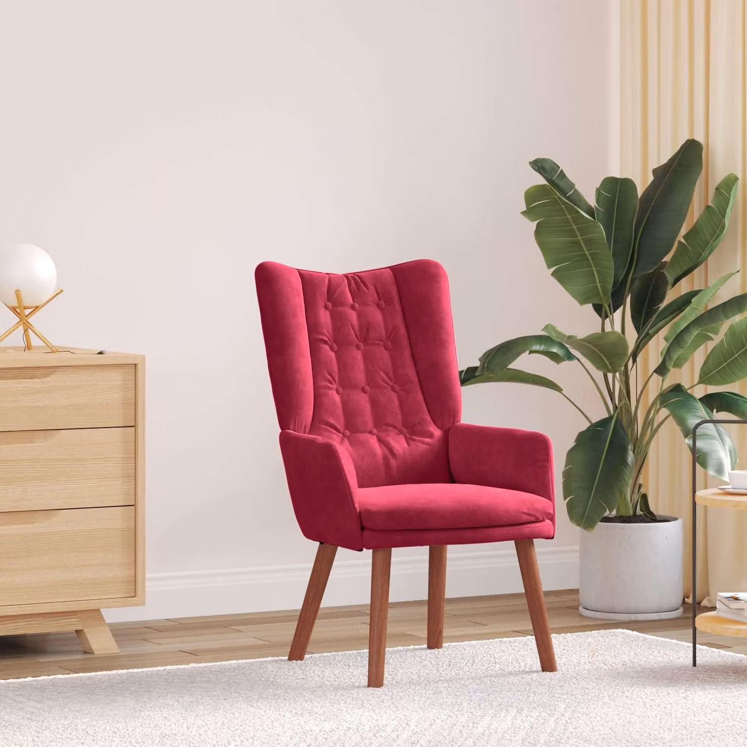 Poltrona vidaXL in velluto rosso con braccioli, L: 63 cm, P: 67 cm, H: 94 cm