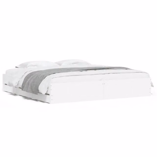 Letto matrimoniale | Letto per adulti | Giroletto con Cassetti Bianco 200x200 cm in Legno Multistrato