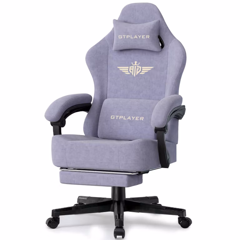 GTPLAYER sedia da gioco Poltrona da gioco ergonomica Sedia da scrivania Sedia da ufficio con superficie in tessuto Cuscino di seduta a molla, braccioli di collegamento, con poggiapiedi