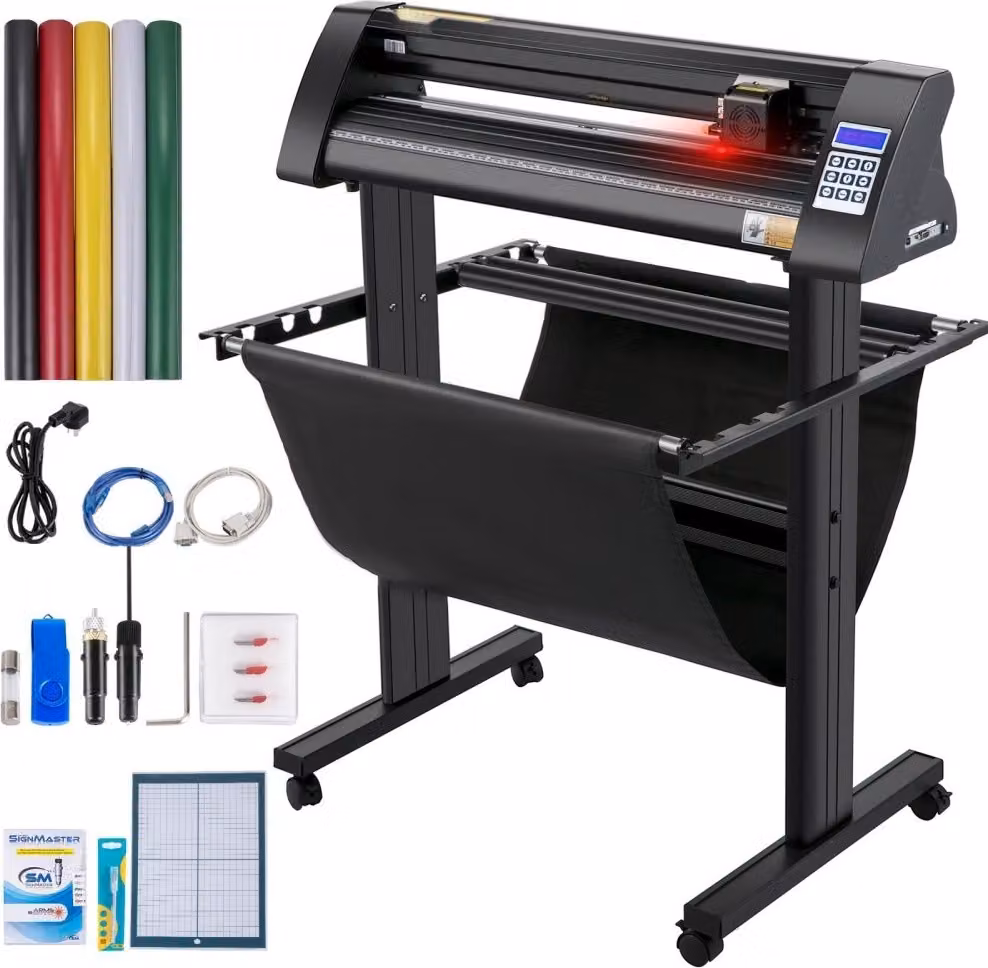 Plotter da taglio per vinile Max. Avanzamento carta 720 mm - Forza di taglio del plotter vinile 500 g - Taglierina con occhio ottico - Software Signmaster - Motore passo-passo - Plotter semiautomatico con supporto.
