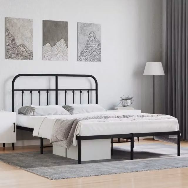 Giroletto con Testiera-Struttura Letto con testiera in Metallo Nero 140x200 cm 388992
