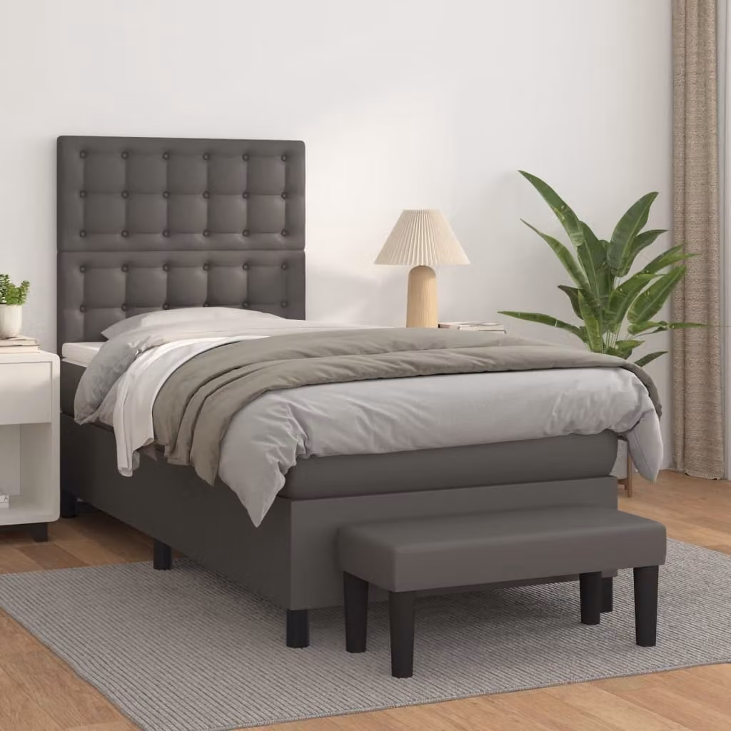 The Living Store Letto a molle con materasso grigio 90x190 cm in Pelle finta