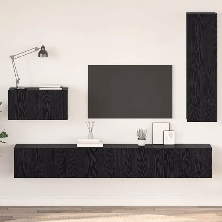 Mobile TV da parete moderno vidaXL in legno MDF color rovere nero per soggiorno