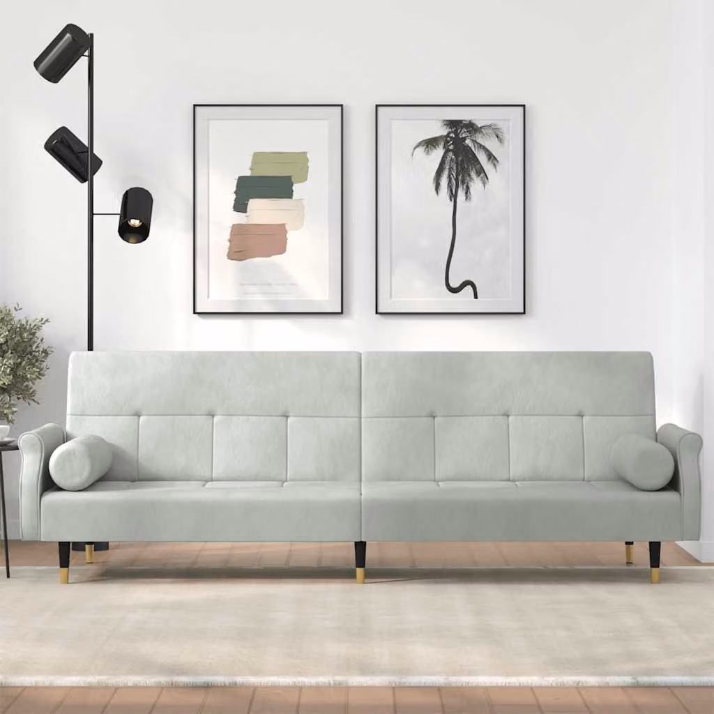 vidaXL Divano Letto Click-Clack in Velluto Grigio con Cuscini e Poggiatesta Regolabile L/P/H: 216 x 90 x 70 cm