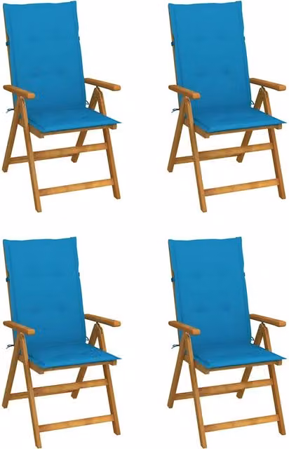 Sedie Reclinabili Pieghevoli 4 pz con Cuscini Massello Acacia 3065351