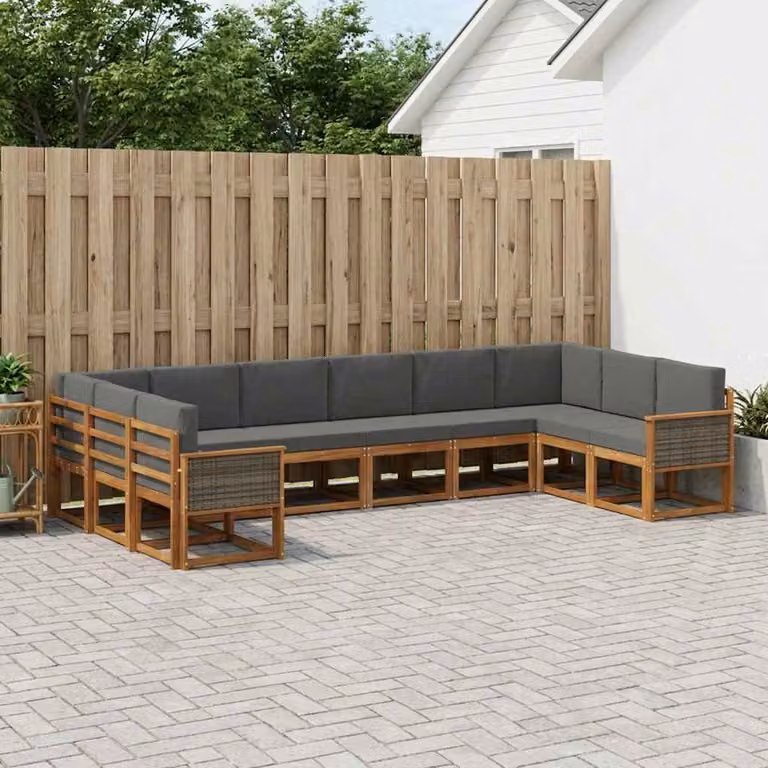 Set di divani da esterno vidaXL in legno di acacia con cuscini, composizione a L, colore Antracite e Marrone