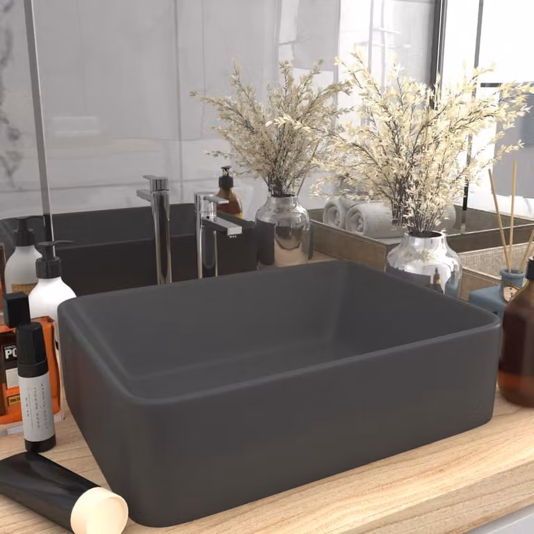 The Living Store Lavabo grigio scuro opaco 41x30x12 cm in Vetroceramica