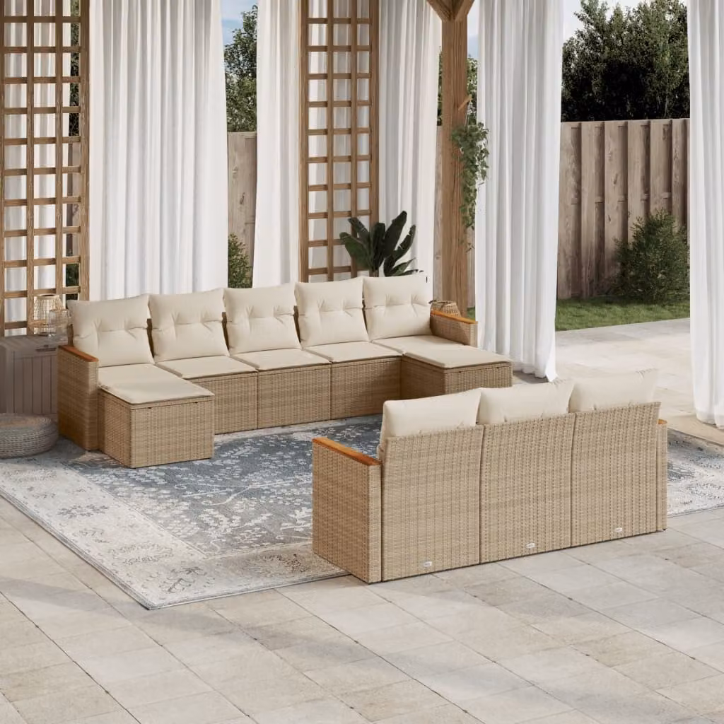 vidaXL Set Divano da Giardino a L 10 pz con Cuscini Beige e Struttura in Metallo e Polyrattan – 1