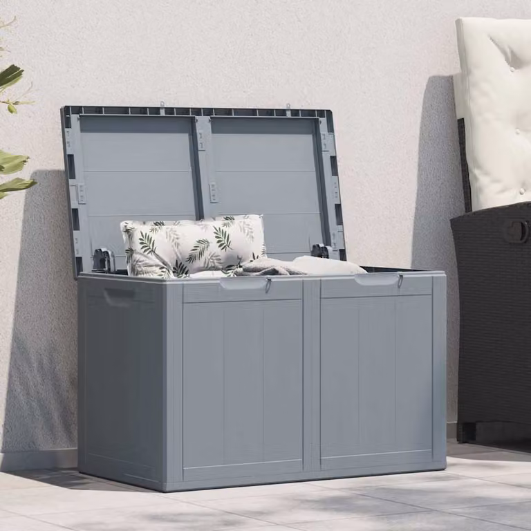 vidaXL Baule da Giardino in PP Grigio con Aspetto Legno, Capacità 180 L, L: 80,5 cm, P: 44,5 cm, H: 51,0 cm