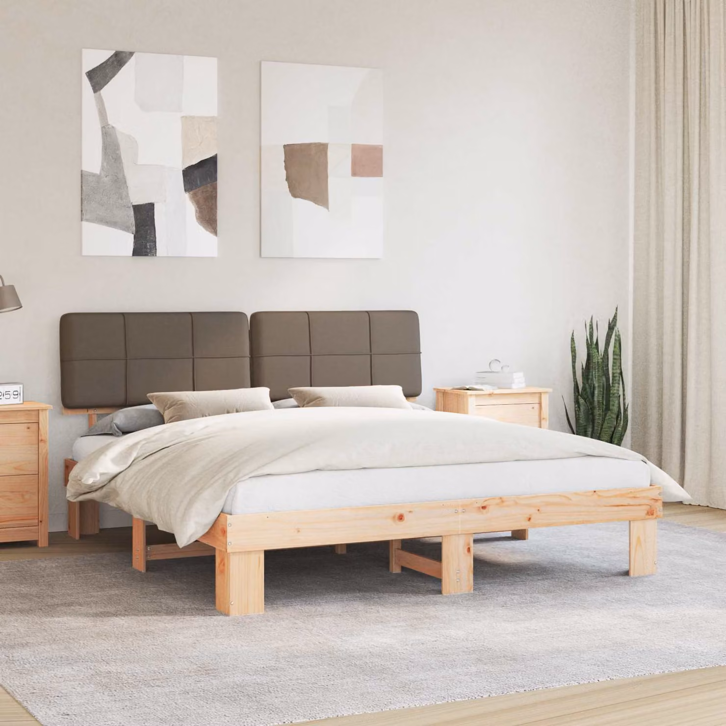 vidaXL Letto con Testiera Rivestita Talpa 200 x 200 cm Pino massello