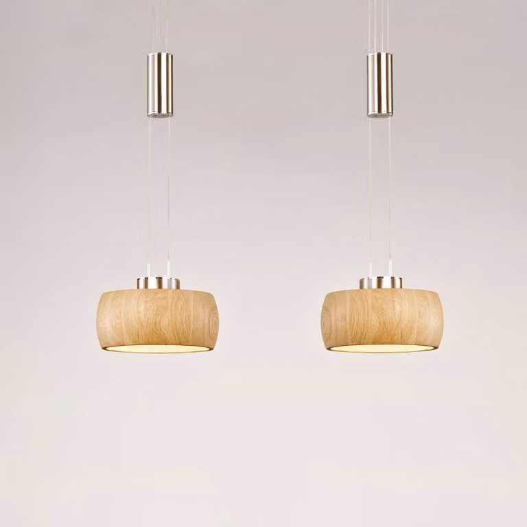 FISCHER & HONSEL Lampada a sospensione Shine-Wood, dimmerabile, Legno chiaro, Soggiorno / Sala da pranzo, Legno, Moderno, Lampada a sospensione