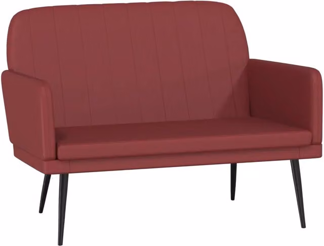 Panca Rosso Vino in Similpelle con Braccioli e Struttura in Metallo L: 107 cm, P: 80 cm, H: 81 cm