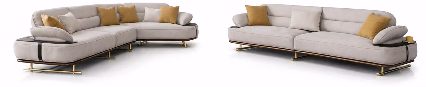 Set da salotto moderno: divano ad angolo bianco, set di design, stile minimalista