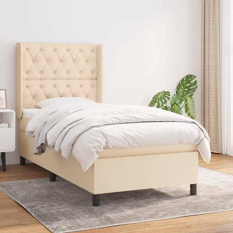 vidaXL Giroletto a Molle con Materasso Ibrido in Tessuto Beige e Bianco L/P/H: 80 x 200 cm