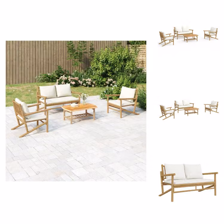 vidaXL Set di 4 pezzi per salotto da giardino con cuscini in bambù bianco crema - Set di mobili da giardino