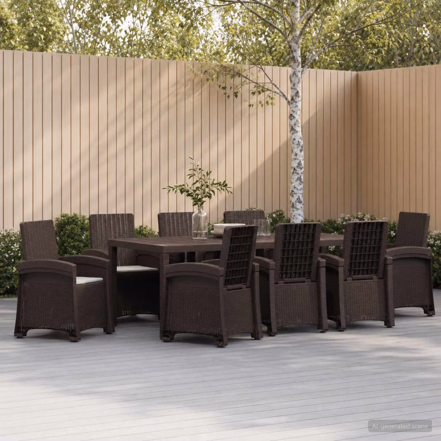 Set da pranzo per giardino e terrazza vidaXL in rattan sintetico da 9 pezzi, marrone e grigio chiaro