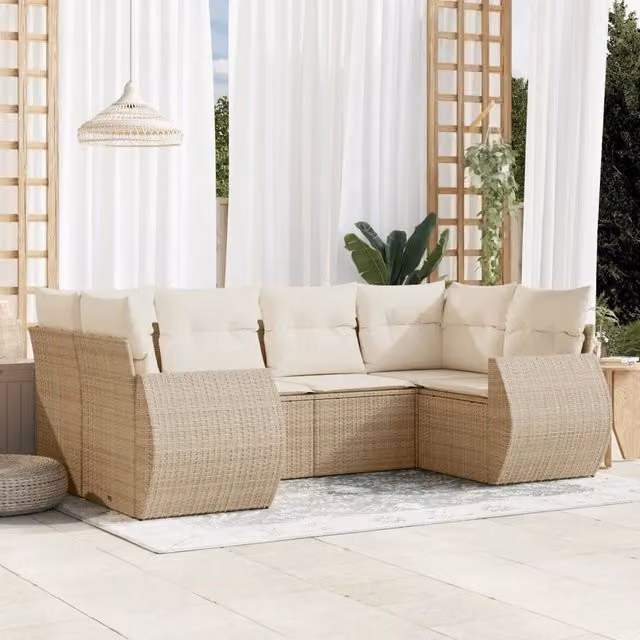 Set Divano da Giardino 6 pz con Cuscini Beige in Polyrattan 3254115