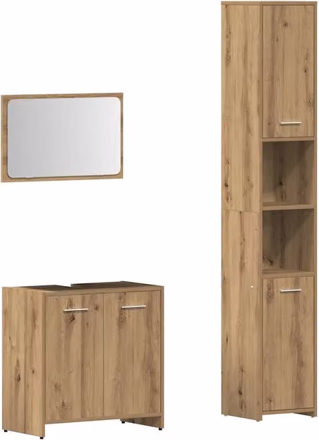 Set Mobili da Bagno | Armadio da bagno 3 pz Rovere Artigianale Legno Multistrato