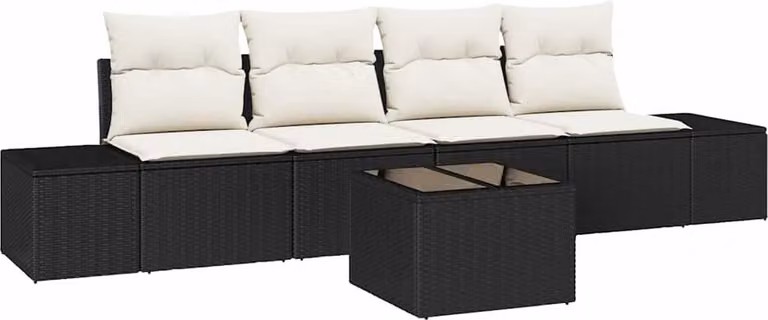 Set Divano da Giardino 5 pcs Nero e Crema polyrattan