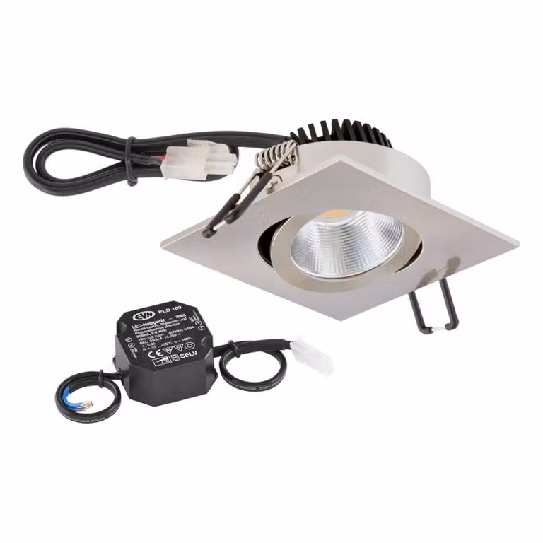 EVN P-LED da incasso a soffitto, quadrato, orientabile, EDS (STL), IP20, 6 W, 4000 K, 683 lm, 90 Ra, dimmerabile, diametro di incasso 68 mm