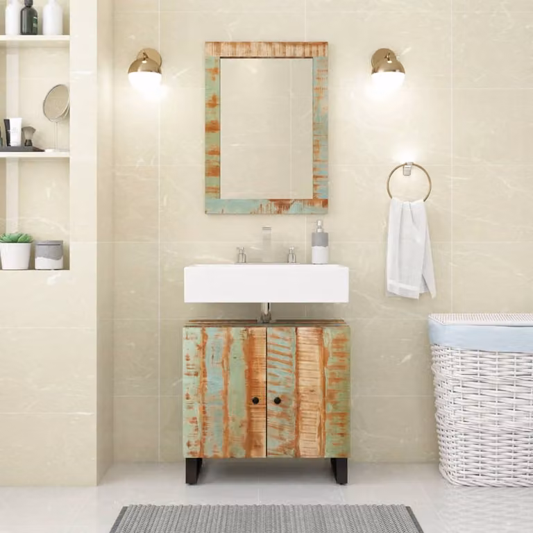 Specchio da parete rettangolare vidaXL in legno massello di recupero e vetro multicolore L: 70 cm, P: 50 cm