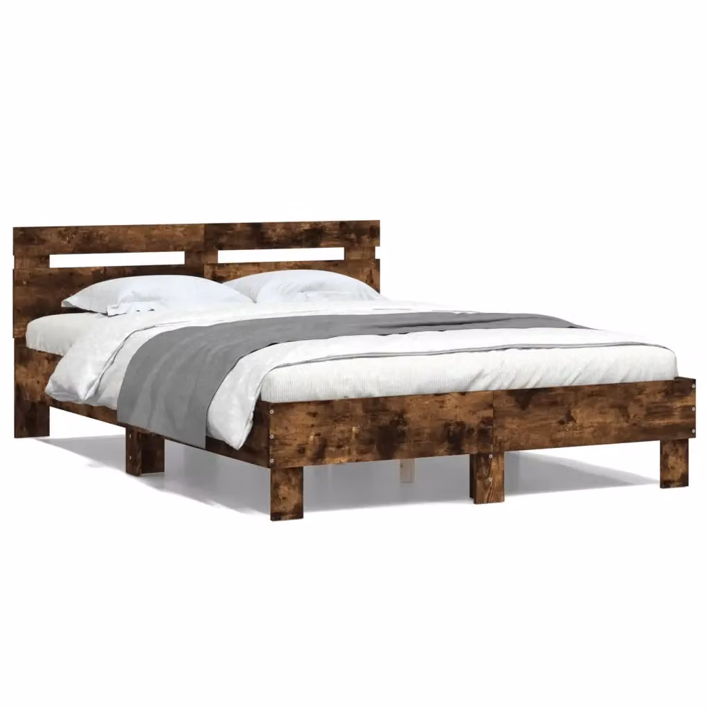 Letto con Testiera vidaXL in Rovere Fumo e Legno Multistrato L: 140 cm, P: 193 cm, H: 70 cm – 2