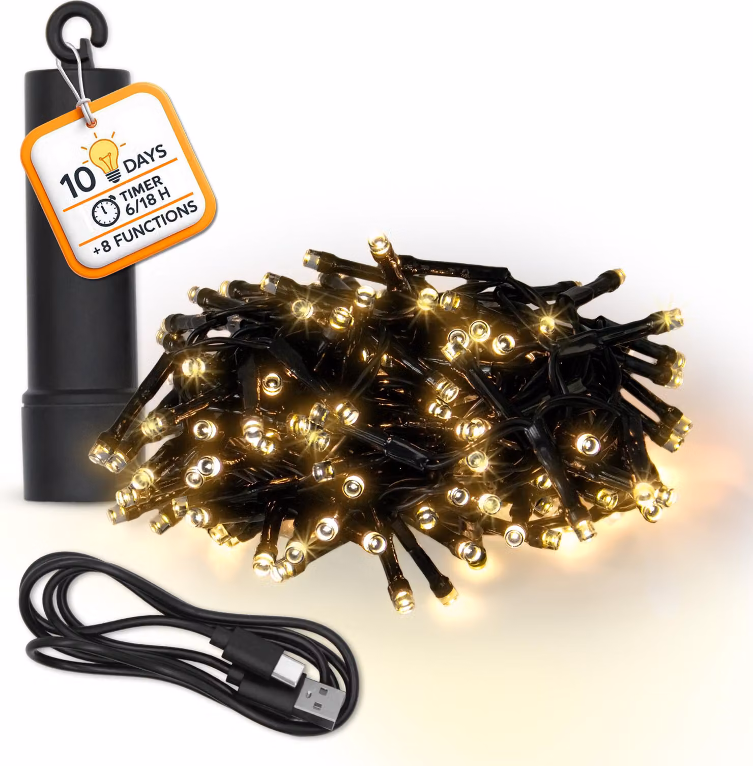 Catena luminosa ricaricabile Ricaricabile via USB fino a 10 giorni di durata della luce con timer - 160 LED su 4m - luce decorativa per esterni bianco caldo con 8 funzioni