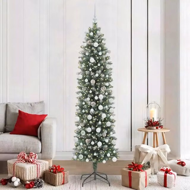 Albero di Natale artificiale moderno vidaXL verde e bianco con luci LED warm white, Altezza: 210 cm – 1
