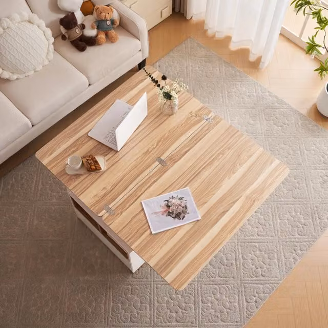 Tavolino multifunzionale pieghevole - Zephmum - Bianco + legno naturale, grande capacit¨¤