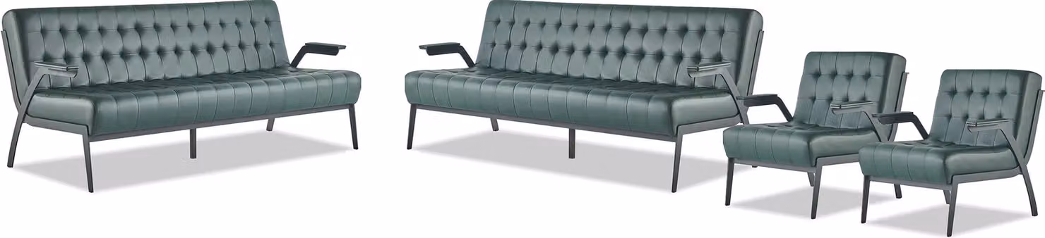 Sofagarnituren-Set 3-Sitzer Sessel Grün Chesterfield Modern Ledersofas