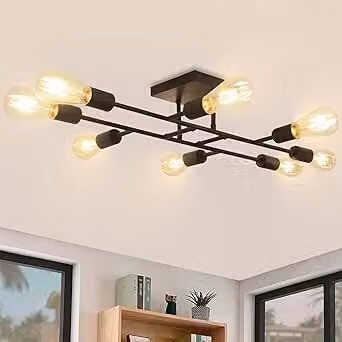 ZMH Lampada da soffitto nero 8 fiamma soffitto soggiorno, E27 lampada Vintage moderno metallo sala da pranzo lampada retrò per camera da letto cucina
