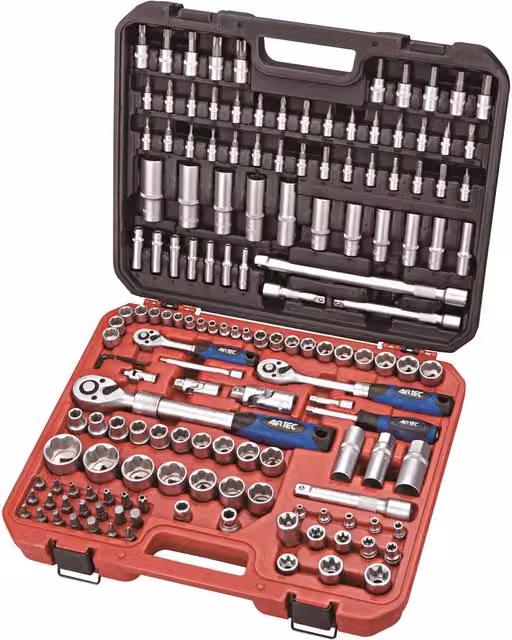 Set di chiavi a bussola con cassetta utensili Aerotec 155 pezzi e cricchetti 1/2, 1/4 e 3/8 pollici multicolore