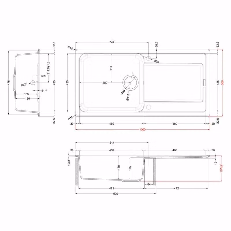 Lavello da incasso Elleci Life 480 con una vasca in Granitek Grigio Tortora L/P: 100 x 50 cm LG248043 – 2